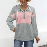 Grey Casual Long-Sleeved Colorblock Hooded Sweatshirt-Lange General Store