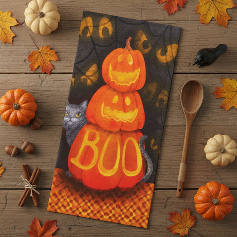Halloween Boo Pumpkins Terry Towel-Lange General Store
