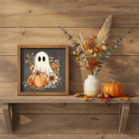 Halloween Ghost with Pumpkin Sign 6x6-Lange General Store