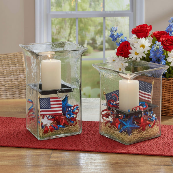 Hammered Glass Hurricane Square Candle Holders | Lange General Store