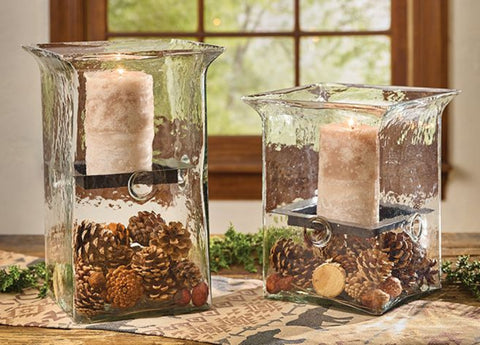 Hammered Glass Large Square Candle Holders-Lange General Store