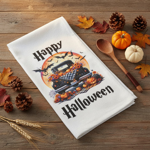 Happy Halloween Truck Flour Sack Towel