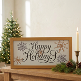Happy Holidays Snowflakes Framed Sign in a Christmas console-table setting