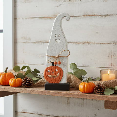 Happy Jack-O-Lantern Wooden Ghost