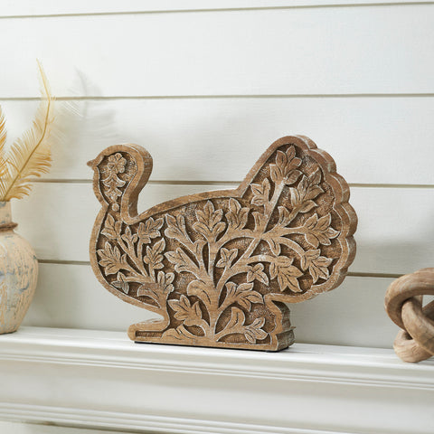 Harvest Leaf Carved Wooden Turkey-Lange General Store