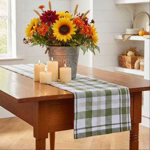 Hayson Sage Plaid Table Runners-Lange General Store