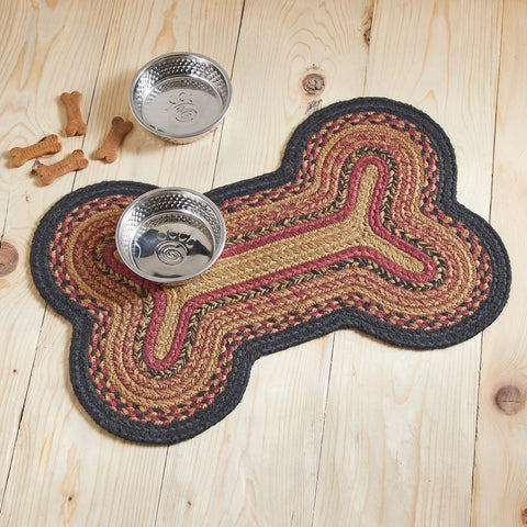  Heirloom Farm Dog Bone Braided Waterproof Rug Mat – Medium 15x23 – Mustard Tan, Raven Black, Burgundy