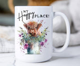 Highland Cow My Happy Place Mug-Lange General Store