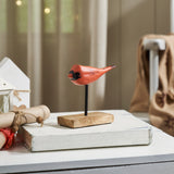 In Flight Natural Wooden Cardinal on Metal Stand-Lange General Store
