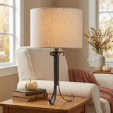 Iron Scroll Lamp in a cozy farmhouse living room