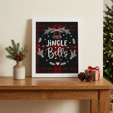 Jingle Bells Wreath Plaid Framed Sign in a cozy Christmas entryway