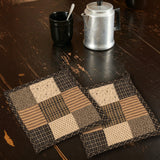 Kettlehurst primitive patchwork pot holder set of 2 in country black, khaki, and dark creme cotton