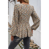 Khaki Square Neck Long Sleeve Ruched Shirt-Lange General Store