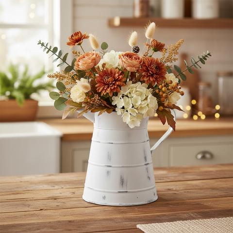 Layne White Milk Pitcher with fall florals