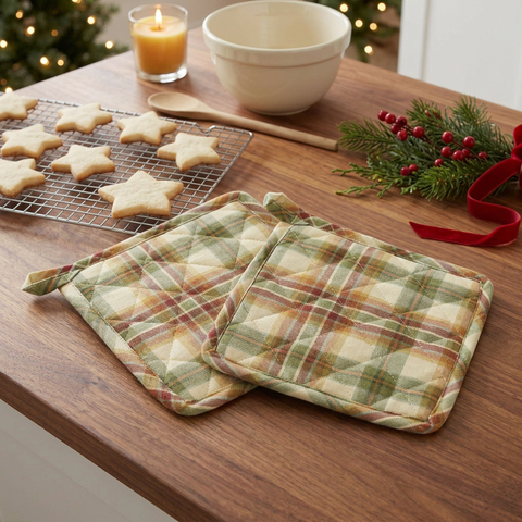 Lemoncrest Pot Holder Set of 2 in a Christmas baking scene from a more overhead angle