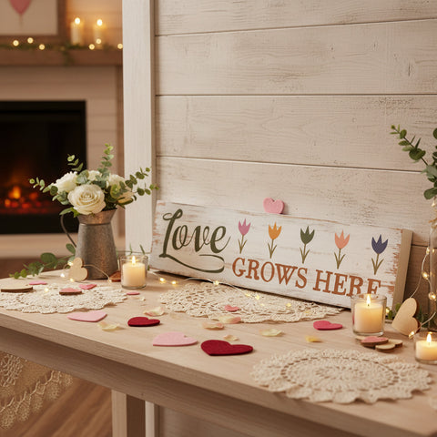 Spring In Bloom Love Grows Here w/ Tulips Wall Sign-Lange General Store