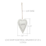 Love Stamp Heart Metal Ornament Set of 6-Lange General Store