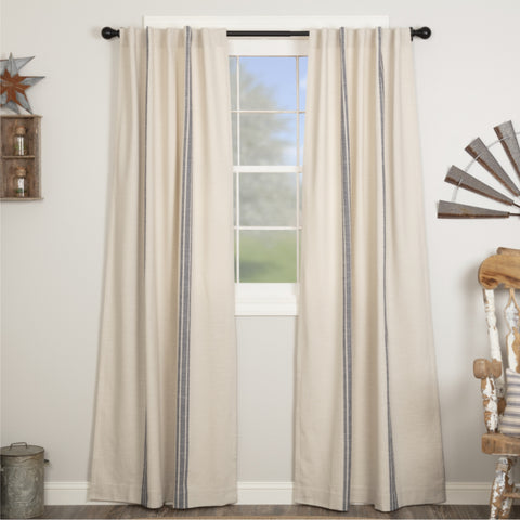 Market Place Blue Grain Sack Stripe Long Panel Curtains-Lange General Store