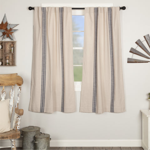 Market Place Blue Grain Sack Stripe Short Panel Curtains-Lange General Store