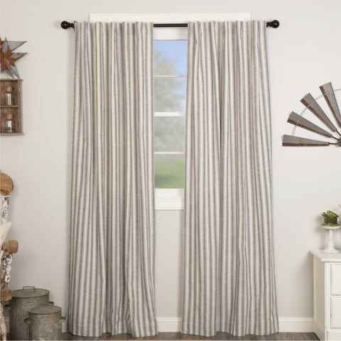 Market Place Blue Ticking Stripe Long Panel Curtains-Lange General Store