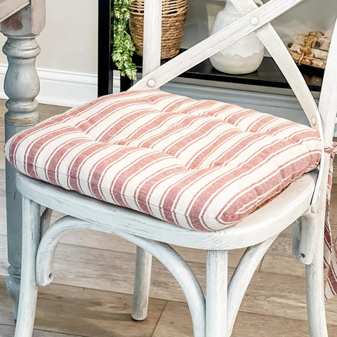 Market Place Red Ticking Stripe Chair Pad-Lange General Store