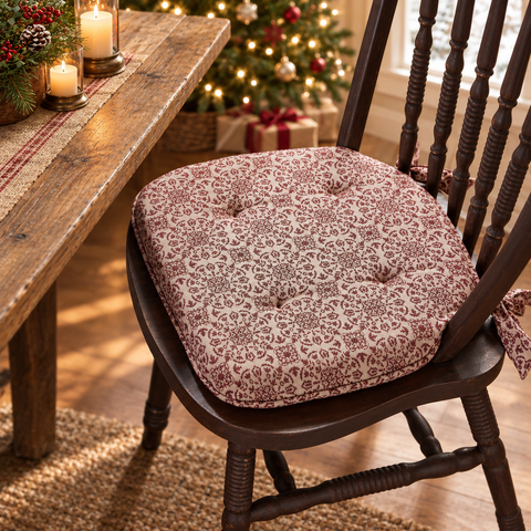 Medallion Burgundy Tan Jacquard Chair Pad Christmas lifestyle image