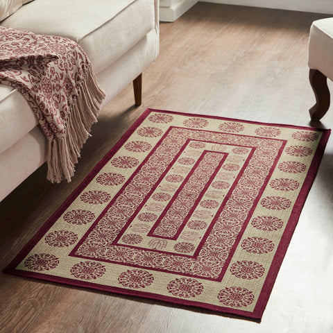Medallion Burgundy Tan Jacquard Indoor/Outdoor Rug Collection - Rectangle-Lange General Store