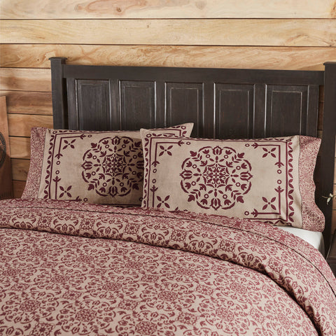 Medallion Burgundy Tan Jacquard Pillow Cases Set