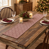 Medallion Burgundy Tan Jacquard Table Runner 12x48 Christmas setting