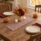 Medallion Burgundy Tan Jacquard Table Runner 8x24 fall setting