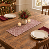 Medallion Burgundy Tan Jacquard Table Runner 8x24 Christmas setting