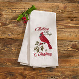Merry Red Bird Believe In the Magic Of Christmas Dishtowel