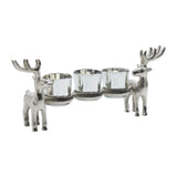 Metal Reindeer Three-Votive Mercury Glass Candle Holder-Lange General Store