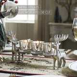 Metal Reindeer Three-Votive Mercury Glass Candle Holder-Lange General Store
