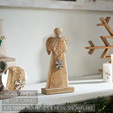 Metal Snowflake Natural Wooden Angel-Lange General Store