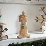 Metal Snowflake Natural Wooden Angel-Lange General Store