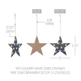 My Country White Stars On Navy Star Ornament Set of 3-Lange General Store