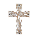 Natural & Distressed White Wooden Cross Wall Hanging-Lange General Store