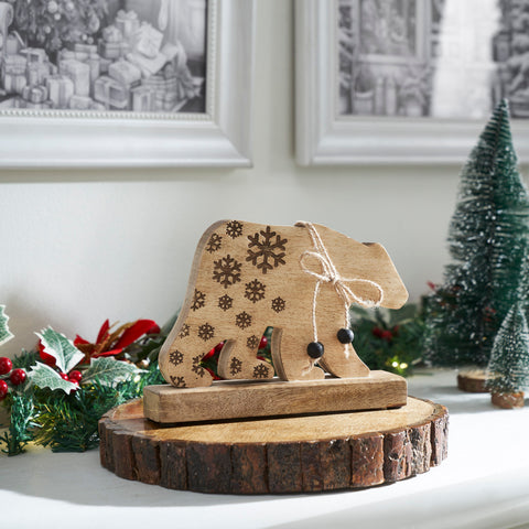 Natural Wooden Snowflake Bears-Lange General Store