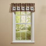 Window with Friar Brown Plaid Moose Patch Valance featuring moose prints on a beige wall