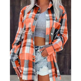 Orange Autumn Contrasting Checked Plaid Shirt-Lange General Store