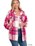 Oversized Plaid Fleece Shacket - Hot Pink-Lange General Store