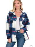 Oversized Plaid Fleece Shacket - Navy-Lange General Store