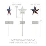 Painted Metal American Flag Star On Pick Set of 3-Lange General Store