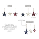 Painted Metal Red White Blue Stars Ornament Set of 3 Colors-Lange General Store