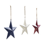 Painted Metal Red White Blue Stars Ornament Set of 3 Colors-Lange General Store