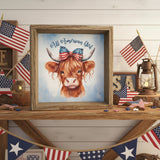 Patriotic All American Girl Highland Cow Sign 11x11-Lange General Store