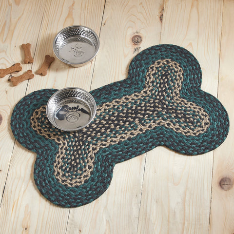 Pinehurst Dog Bone Braided Waterproof Rug Mat – Medium 15x23 – Pine Green, Natural, Soft Black