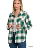 Plaid Button Shacket Shirt - Green-Lange General Store