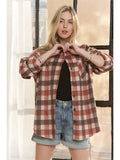 Plaid Button Up Flannel Shacket - Wine-Lange General Store